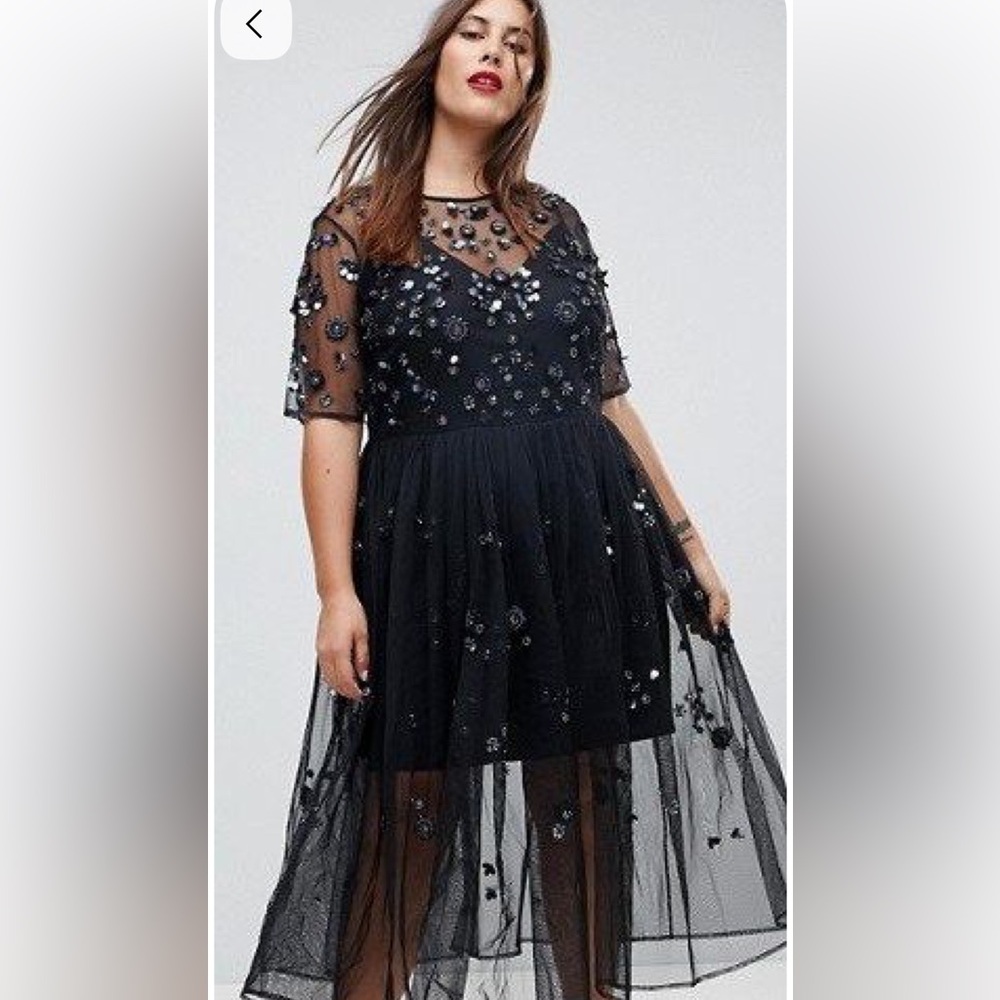 ASOS Black Sheer Embellished Maxi Tulle Dress